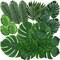 74 Pcs 7 Kinds Artificial Palm Leaves Tropical Fake Leaves, Monstera Leaf for Safari Jungle Hawaiian Dinosaur Luau Party Table Decoration Wedding Birthday Theme Party